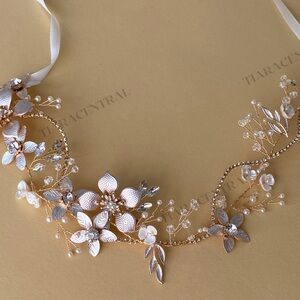 Elegant Floral Bridal Tiara headband with ribbon